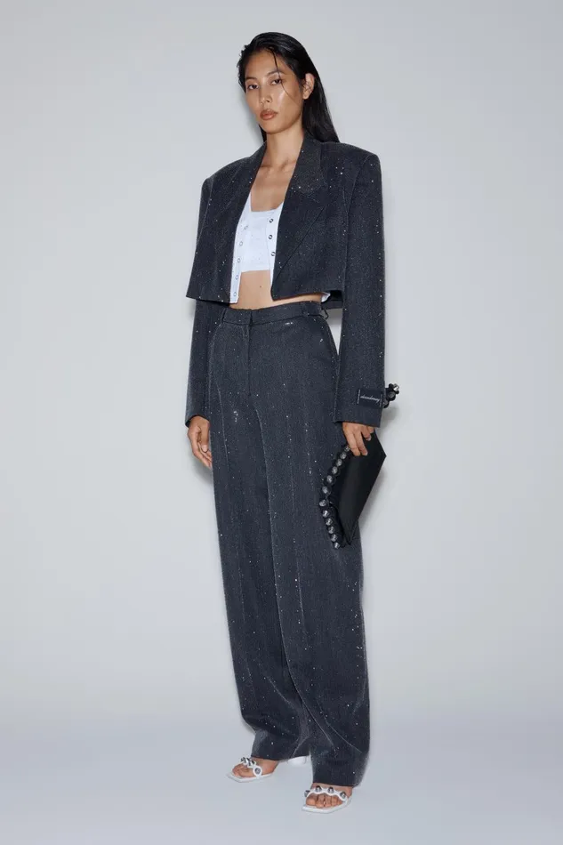 Alexander Wang Pants High Waist Pant In Wool Twill With Clear Bead Hotfix 8211 Women