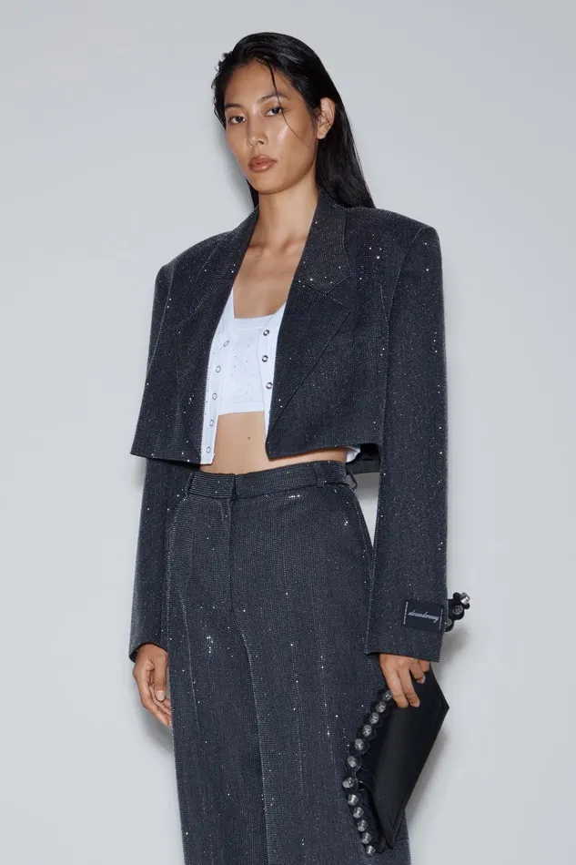 Alexander Wang Pants High Waist Pant In Wool Twill With Clear Bead Hotfix 8211 Women