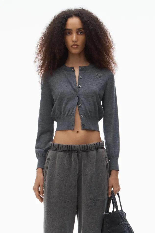 Alexander Wang Sweaters Logo Cropped Cardigan In Superfine Merino 8211 Women
