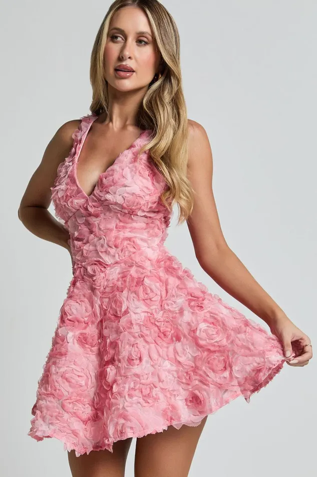 Alexandria Mini Dress 8211 V Neck Gathered Bust A Line Dress In Pink Women Showpo Dresses