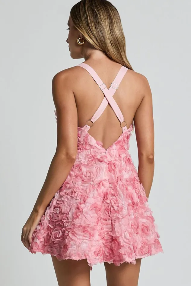 Alexandria Mini Dress 8211 V Neck Gathered Bust A Line Dress In Pink Women Showpo Dresses