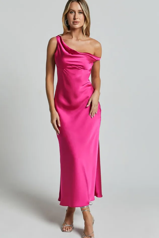 Alexia Midi Dress 8211 One Shoulder Bust Slip Dress In Fuschia Women Showpo Dresses