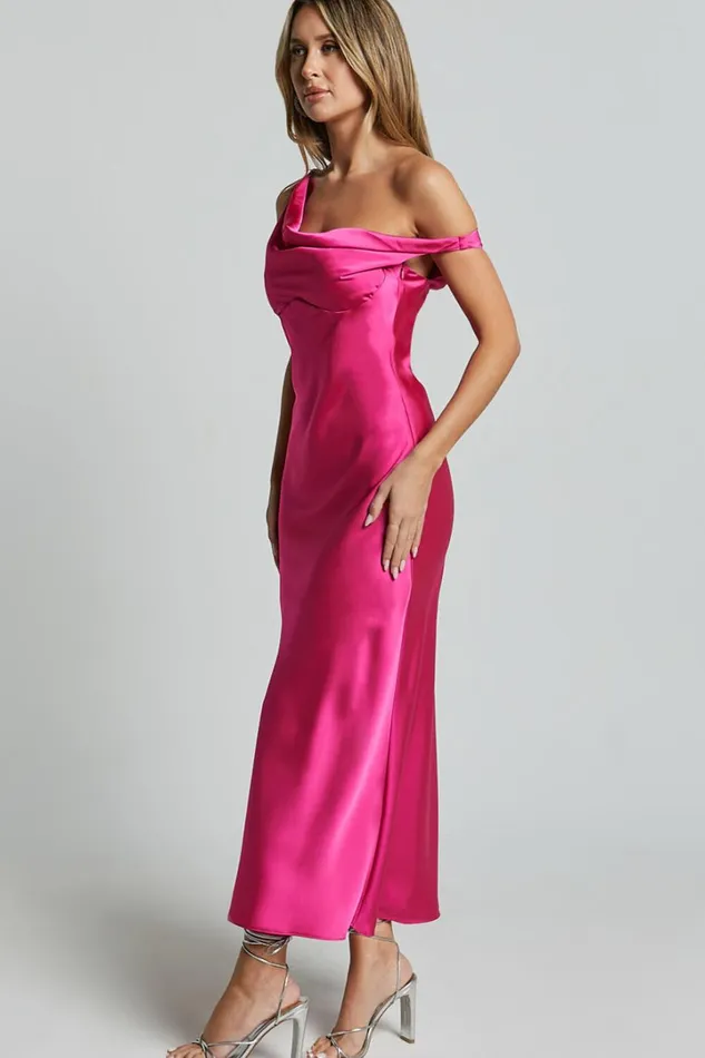 Alexia Midi Dress 8211 One Shoulder Bust Slip Dress In Fuschia Women Showpo Dresses