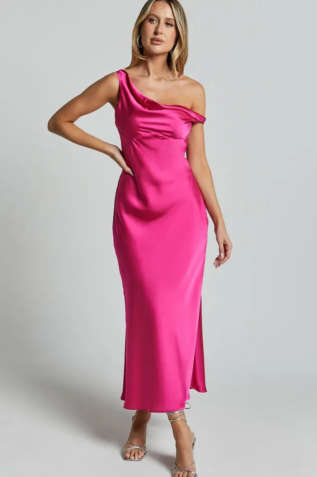 Alexia Midi Dress 8211 One Shoulder Bust Slip Dress In Fuschia Women Showpo Dresses