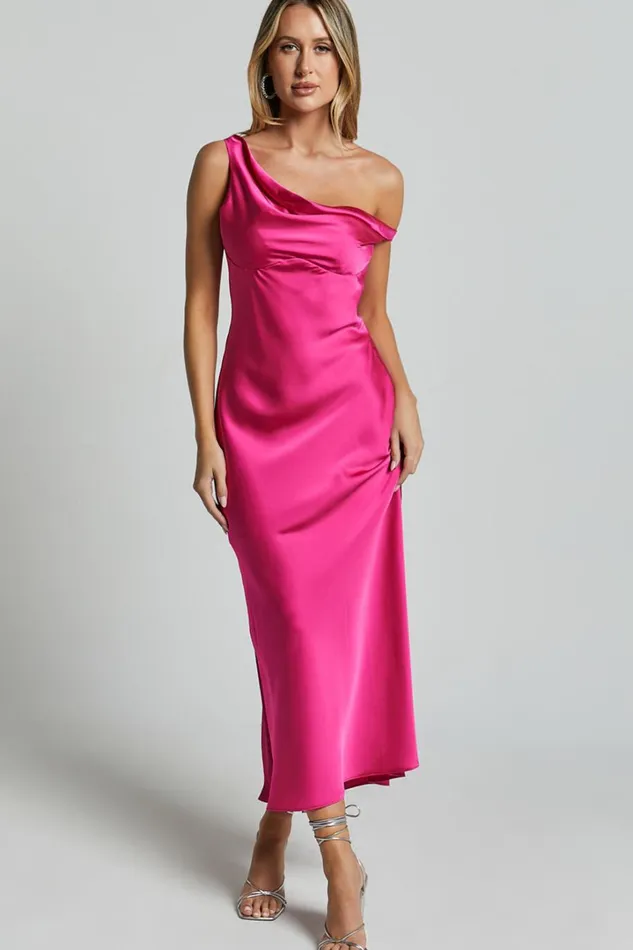 Alexia Midi Dress 8211 One Shoulder Bust Slip Dress In Fuschia Women Showpo Dresses