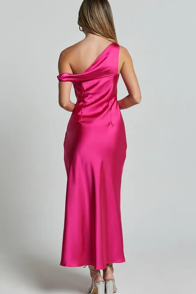 Alexia Midi Dress 8211 One Shoulder Bust Slip Dress In Fuschia Women Showpo Dresses