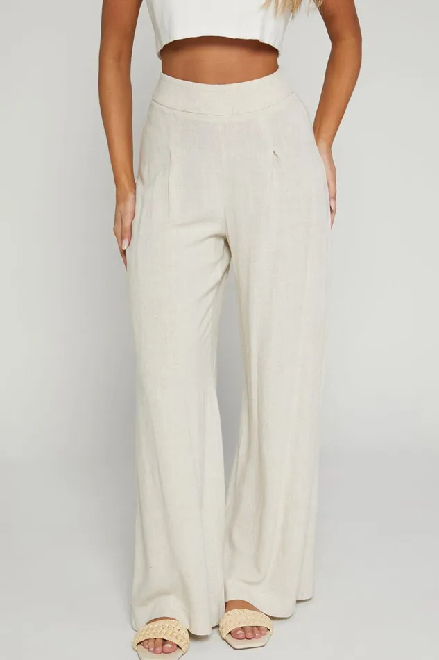 Alina Pants 8211 Linen Look High Waisted Wide Leg Relaxed Pants In Natural Women Showpo Maternity Clothes