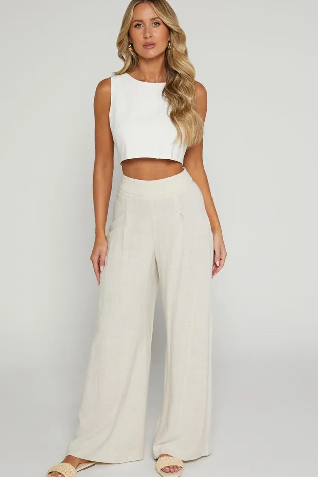 Alina Pants 8211 Linen Look High Waisted Wide Leg Relaxed Pants In Natural Women Showpo Maternity Clothes