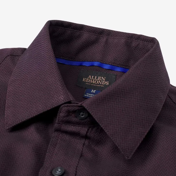 Allen Edmonds Burgundy Herringbone Cotton Sport Shirt Burgundy Men Shirts and Sweaters