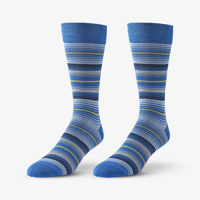 Allen Edmonds Cotton Blend Pattern Dress Sock Blue Stripe Men Socks