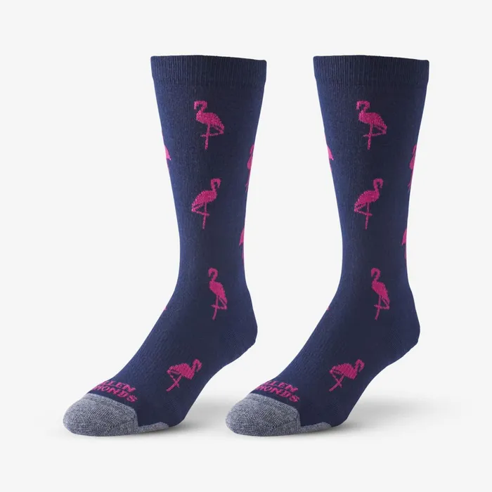 Allen Edmonds Flamingo Pattern Soft Touch PolyTencel Dress Socks Navy Men Socks