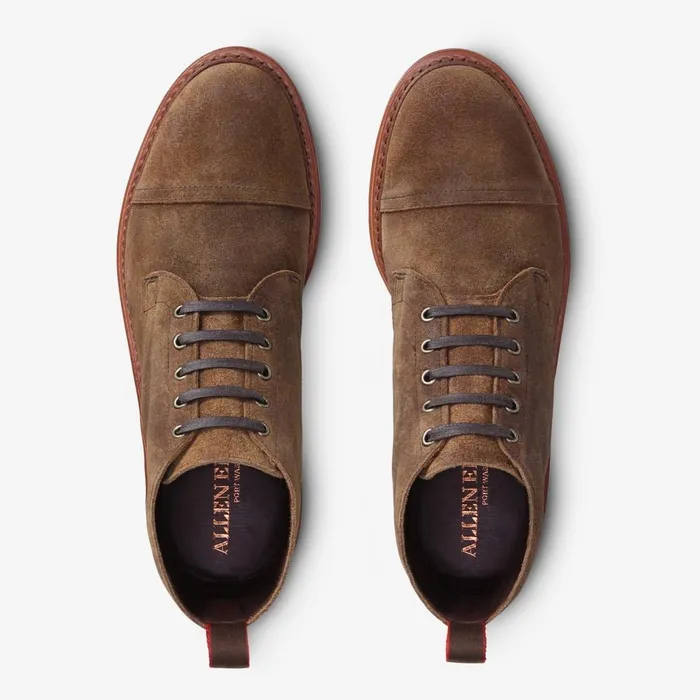 Allen Edmonds Patton CapToe Suede Boot With Dainite Rubber Sole Light Brown Suede Men Made In The Usa