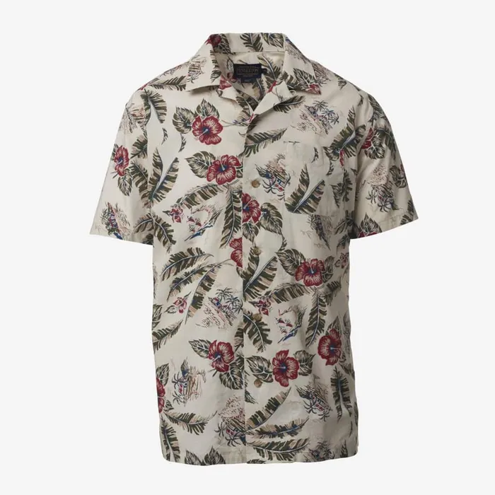 Allen Edmonds Short Sleeve Printed Aloha Shirt Ivory Men Shirts and Sweaters