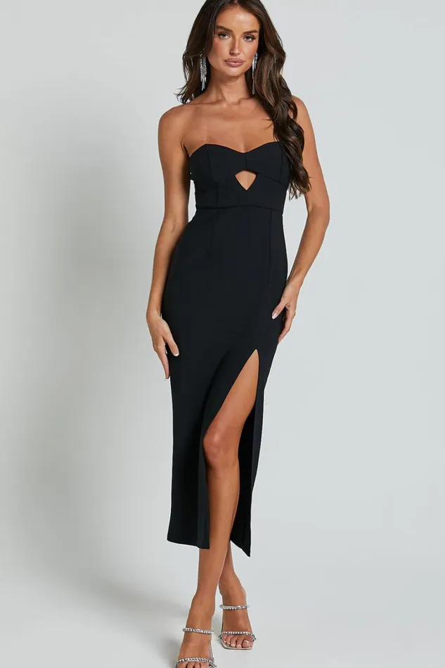 Alma Midi Dress 8211 Strapless Cut Out Detail Dress In Black Women Showpo Dresses