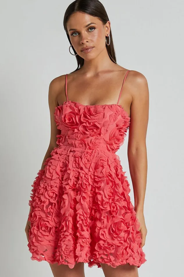 Alvia Mini Dress 8211 3d Flower Full Skirt Dress In Hot Pink Women Showpo Dresses