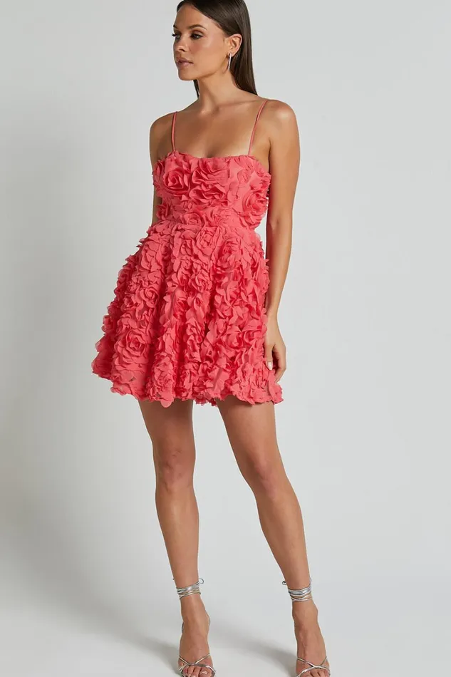Alvia Mini Dress 8211 3d Flower Full Skirt Dress In Hot Pink Women Showpo Dresses