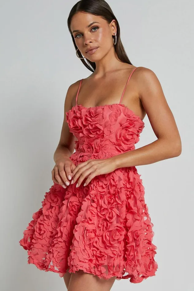 Alvia Mini Dress 8211 3d Flower Full Skirt Dress In Hot Pink Women Showpo Dresses