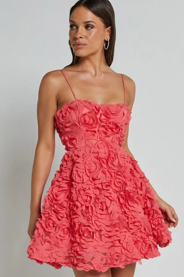 Alvia Mini Dress 8211 3d Flower Full Skirt Dress In Hot Pink Women Showpo Dresses