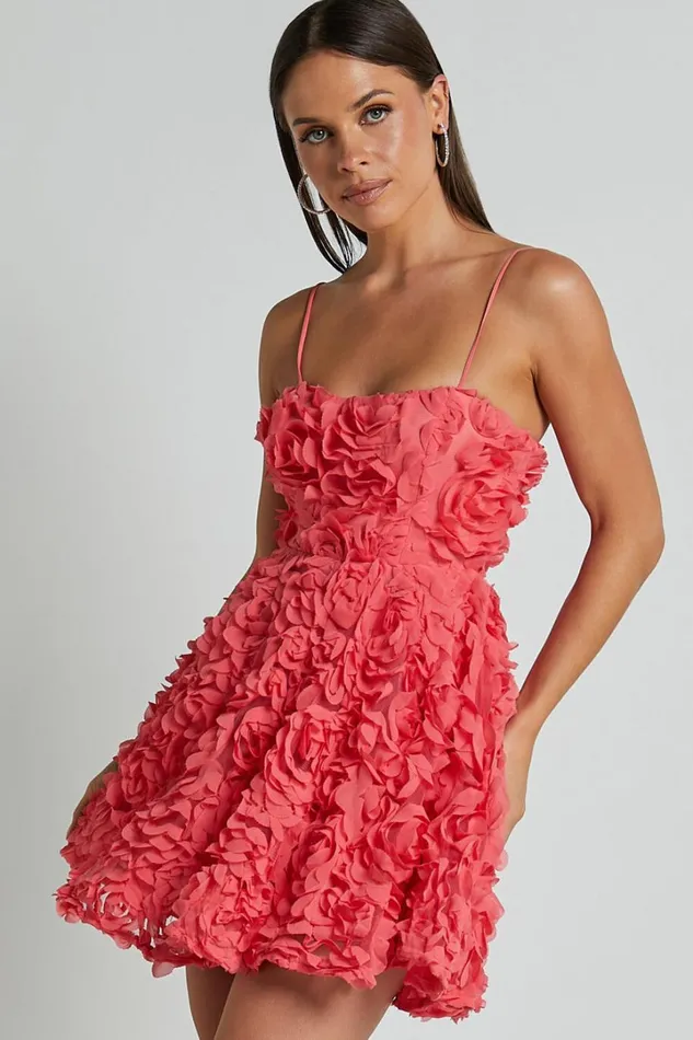 Alvia Mini Dress 8211 3d Flower Full Skirt Dress In Hot Pink Women Showpo Dresses