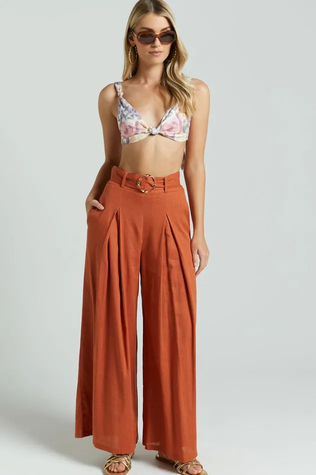 Amalie The Label 8211 Benita Linen Blend Knot Detail Tie Back Micro Crop Top In Aurora Print Women Showpo Tops
