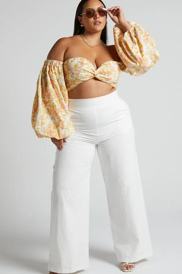Amalie The Label 8211 Charo Linen Look High Waisted Wide Leg Pants In Warm White Women Showpo Pants