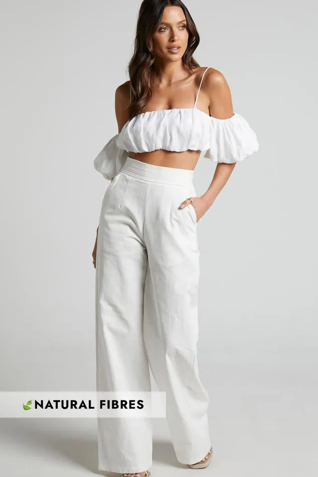 Amalie The Label 8211 Charo Linen Look High Waisted Wide Leg Pants In Warm White Women Showpo Pants