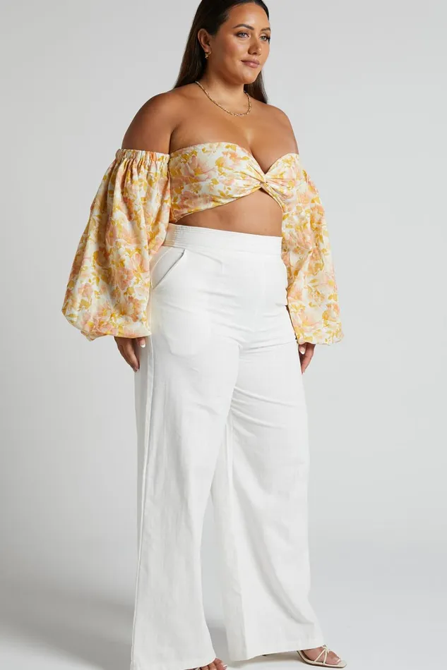 Amalie The Label 8211 Charo Linen Look High Waisted Wide Leg Pants In Warm White Women Showpo Pants