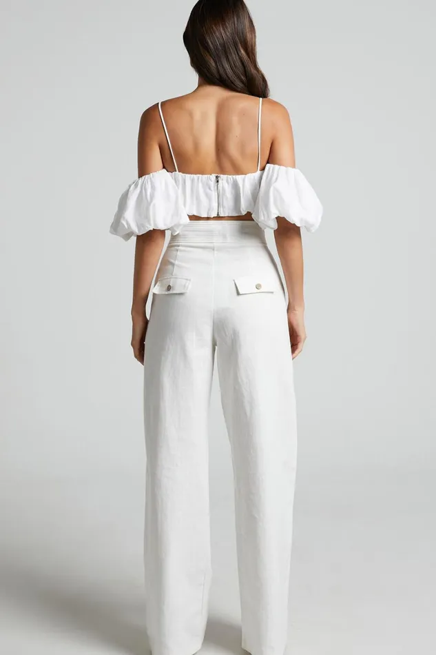 Amalie The Label 8211 Charo Linen Look High Waisted Wide Leg Pants In Warm White Women Showpo Pants