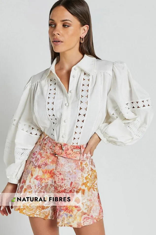 Amalie The Label 8211 Julessa Linen Blend Puff Sleeve Lace Detail Blouse In White Women Showpo Tops Amalie The Label 8211 Julessa Linen Blend Puff Sleeve Lace Detail Blouse In White Women Showpo Tops