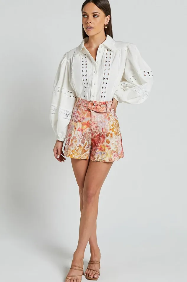 Amalie The Label 8211 Julessa Linen Blend Puff Sleeve Lace Detail Blouse In White Women Showpo Tops