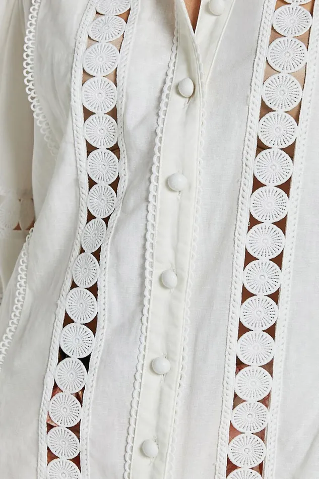 Amalie The Label 8211 Julessa Linen Blend Puff Sleeve Lace Detail Blouse In White Women Showpo Tops
