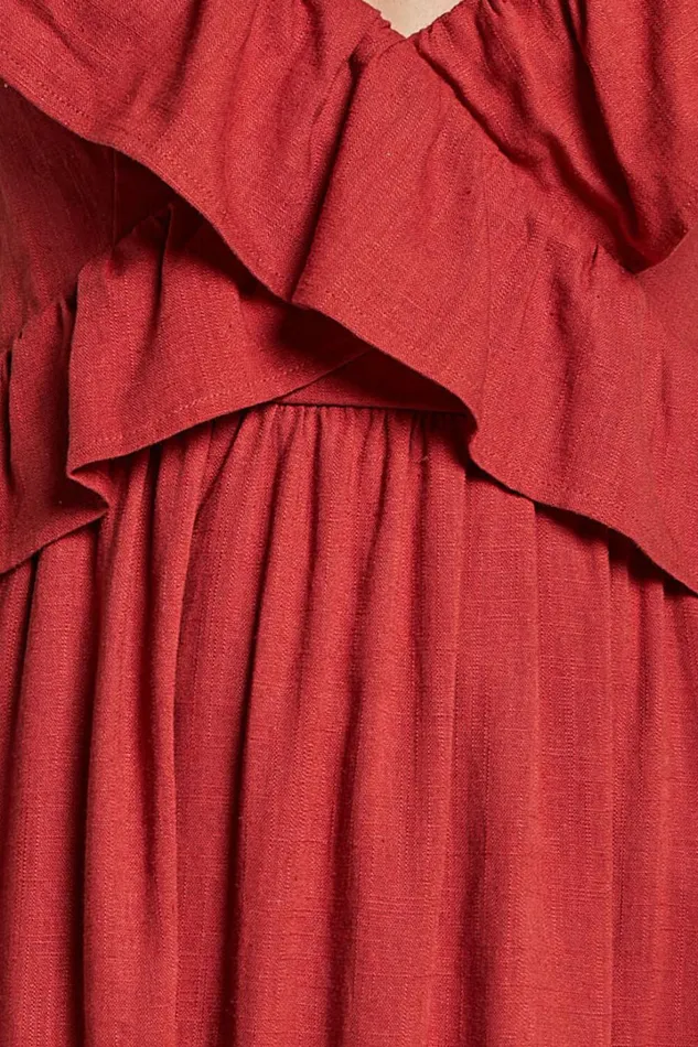 Amalie The Label 8211 Marisole Linen Blend Frill Detail Backless Midi Dress In Burnt Sienna Women Showpo Dresses