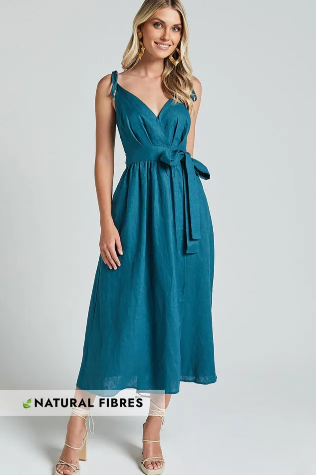 Amalie The Label 8211 Siena Linen Tie Shoulder Wrap Midi Dress In Moss Women Showpo Dresses Amalie The Label 8211 Siena Linen Tie Shoulder Wrap Midi Dress In Moss Women Showpo Dresses