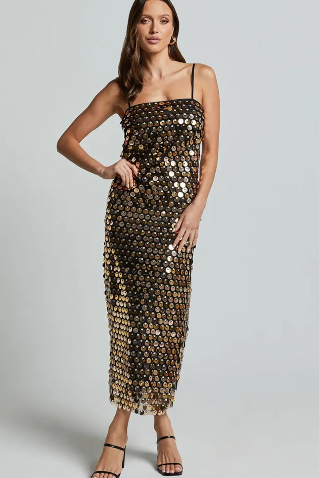 Amarie Midi Dress 8211 Circle Sequin Dress In Gold Women Showpo Dresses