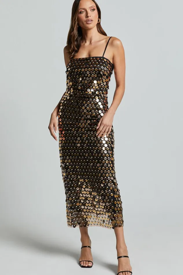 Amarie Midi Dress 8211 Circle Sequin Dress In Gold Women Showpo Dresses