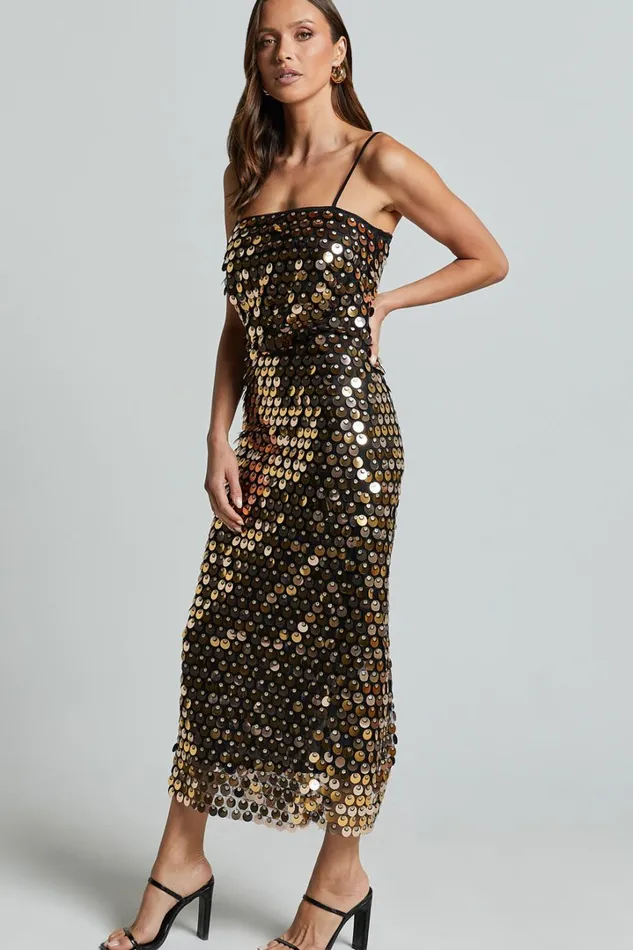 Amarie Midi Dress 8211 Circle Sequin Dress In Gold Women Showpo Dresses