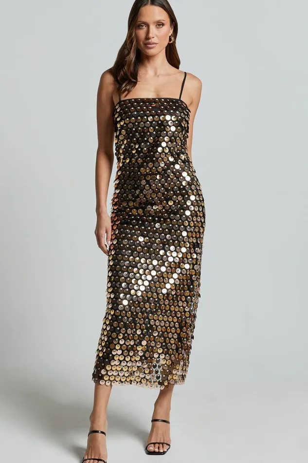 Amarie Midi Dress 8211 Circle Sequin Dress In Gold Women Showpo Dresses