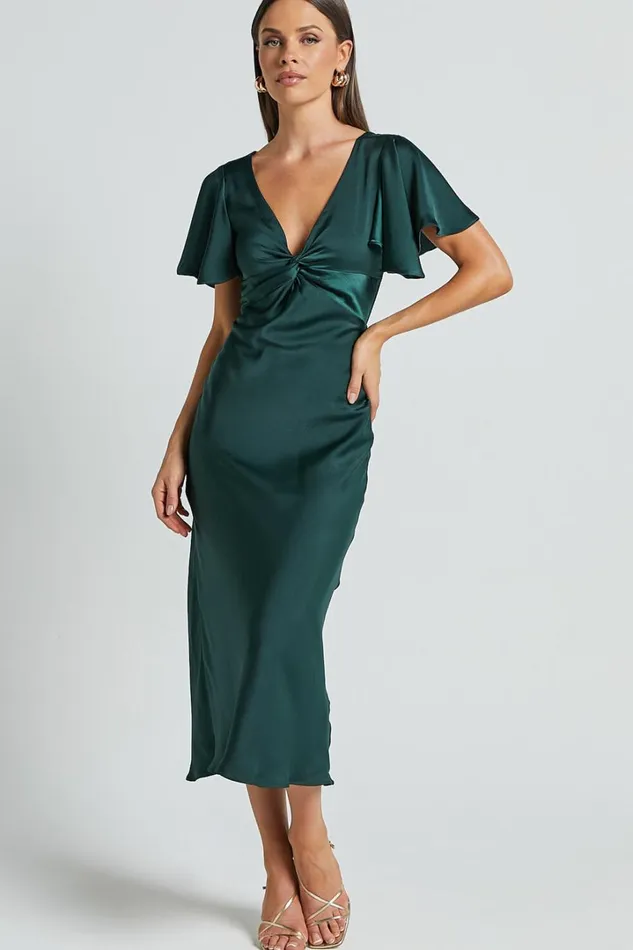 Amartina Midi Dress 8211 V Neck Twist Bodice Flutter Sleeve Dress In Forest Green Women Showpo Curve Clothes Amartina Midi Dress 8211 V Neck Twist Bodice Flutter Sleeve Dress In Forest Green Women Showpo Curve Clothes