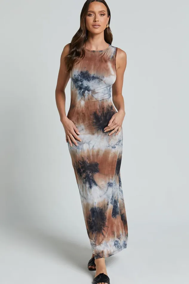 Amayra Midi Dress 8211 High Neck Bodycon Dress In Blue Tie Dye Women Showpo Basics