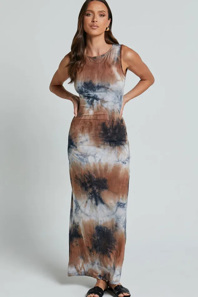 Amayra Midi Dress 8211 High Neck Bodycon Dress In Blue Tie Dye Women Showpo Basics