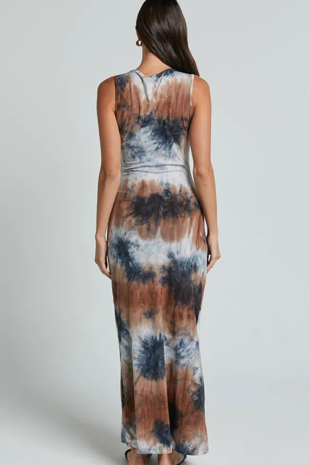 Amayra Midi Dress 8211 High Neck Bodycon Dress In Blue Tie Dye Women Showpo Basics