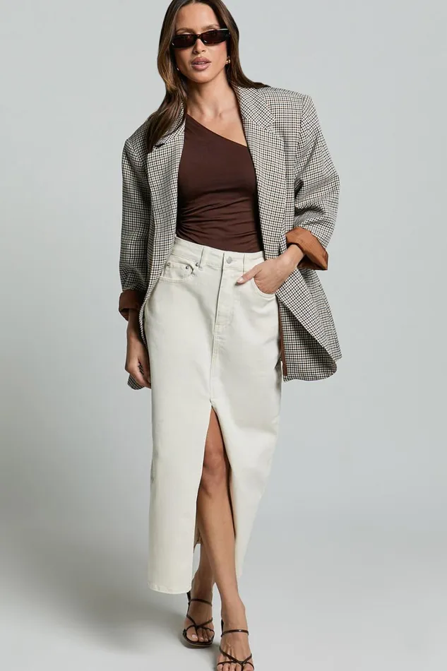 Anaya Midi Skirt 8211 Denim Skirt In Ecru Women Showpo Skirts