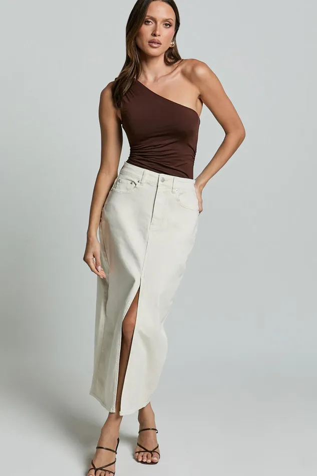 Anaya Midi Skirt 8211 Denim Skirt In Ecru Women Showpo Skirts