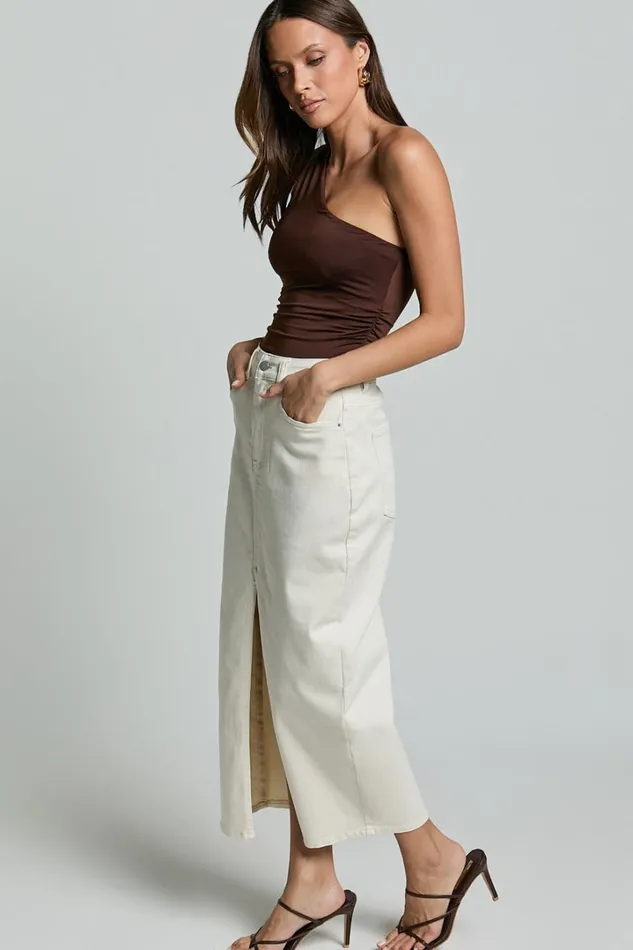 Anaya Midi Skirt 8211 Denim Skirt In Ecru Women Showpo Skirts