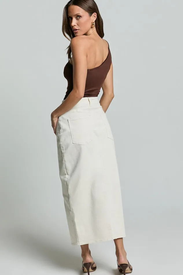 Anaya Midi Skirt 8211 Denim Skirt In Ecru Women Showpo Skirts