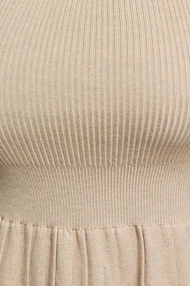 Andi Mini Dress 8211 Long Sleeve A Line Pleated Knit Mini Dress In Beige Women Showpo Dresses