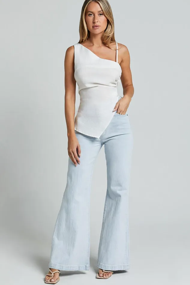 Andre Top 8211 Asymmetric Shoulder V Hem Cami In White Women Showpo Tops