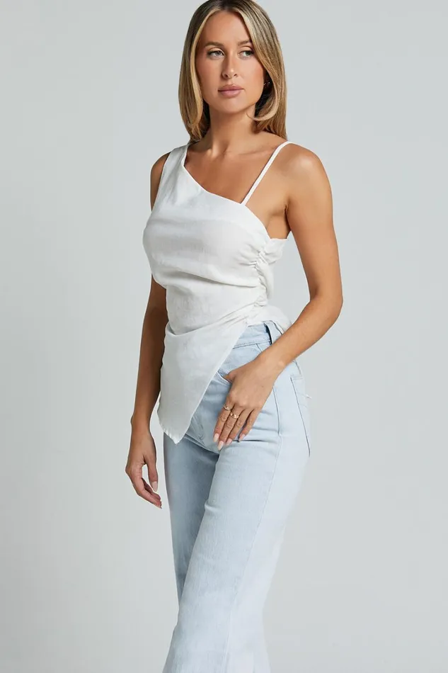 Andre Top 8211 Asymmetric Shoulder V Hem Cami In White Women Showpo Tops