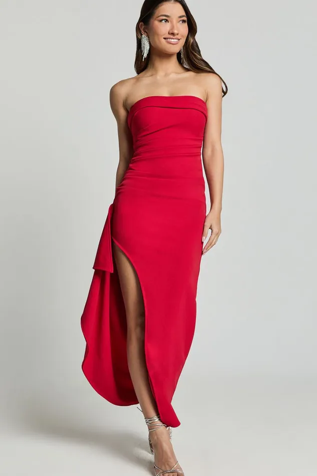 Andrea Midi Dress 8211 Strapless Ruffle Dress In Red Women Showpo Dresses