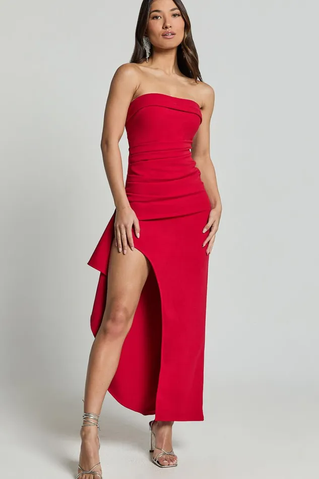 Andrea Midi Dress 8211 Strapless Ruffle Dress In Red Women Showpo Dresses